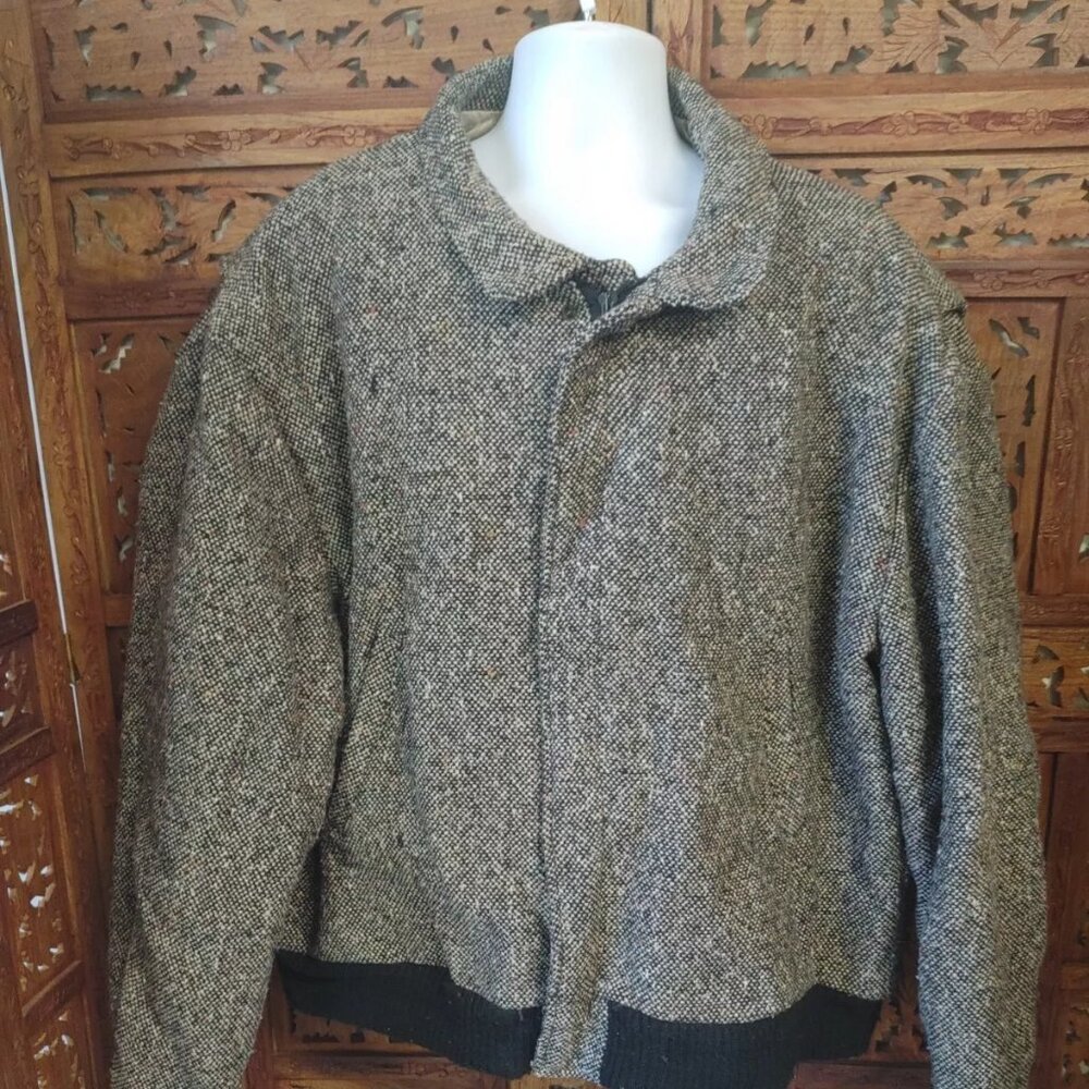 Vintage Spiewak Golden Fleece Wool Tweed BomberJacket Black/Grey Size 3X EUC